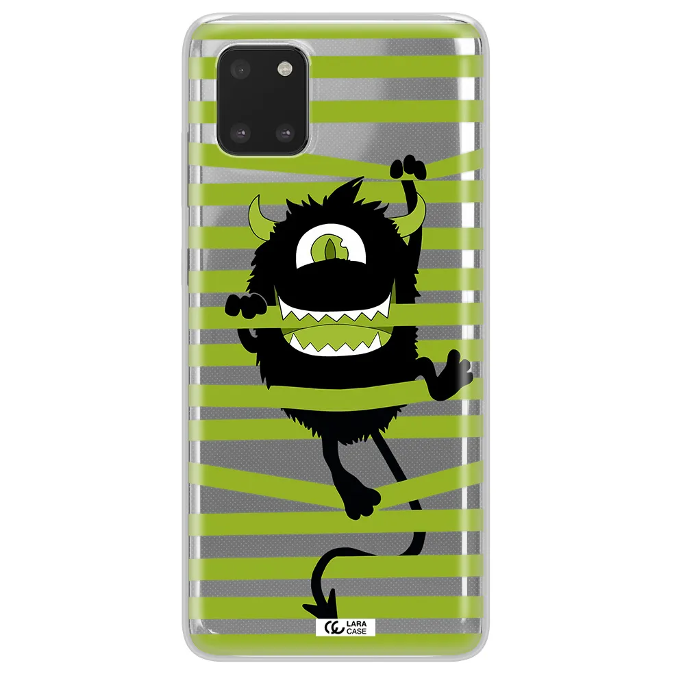a black monster with horns and green stripes Samsung A81 Clear TPU Case