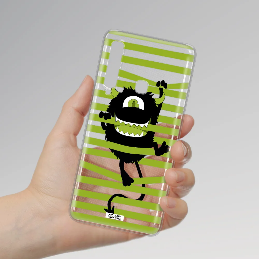 a black monster with horns and green stripes Samsung A9 2018 Clear TPU Case