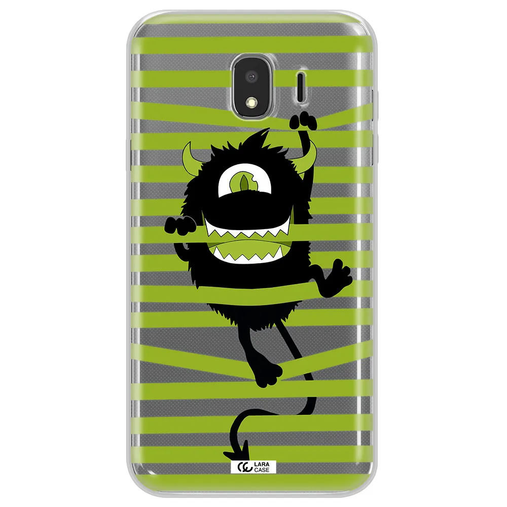 a black monster with horns and green stripes Samsung J4 Clear TPU Case