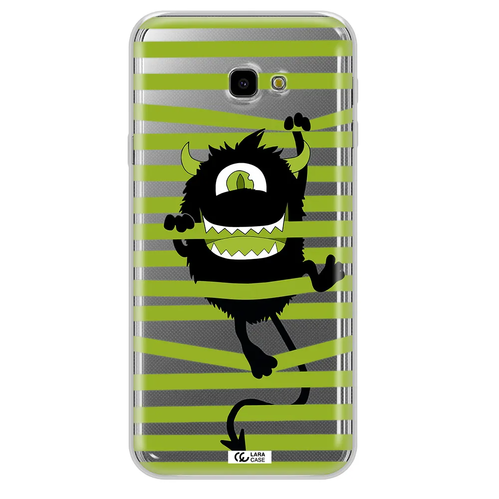a black monster with horns and green stripes Samsung J4 Plus Clear TPU Case
