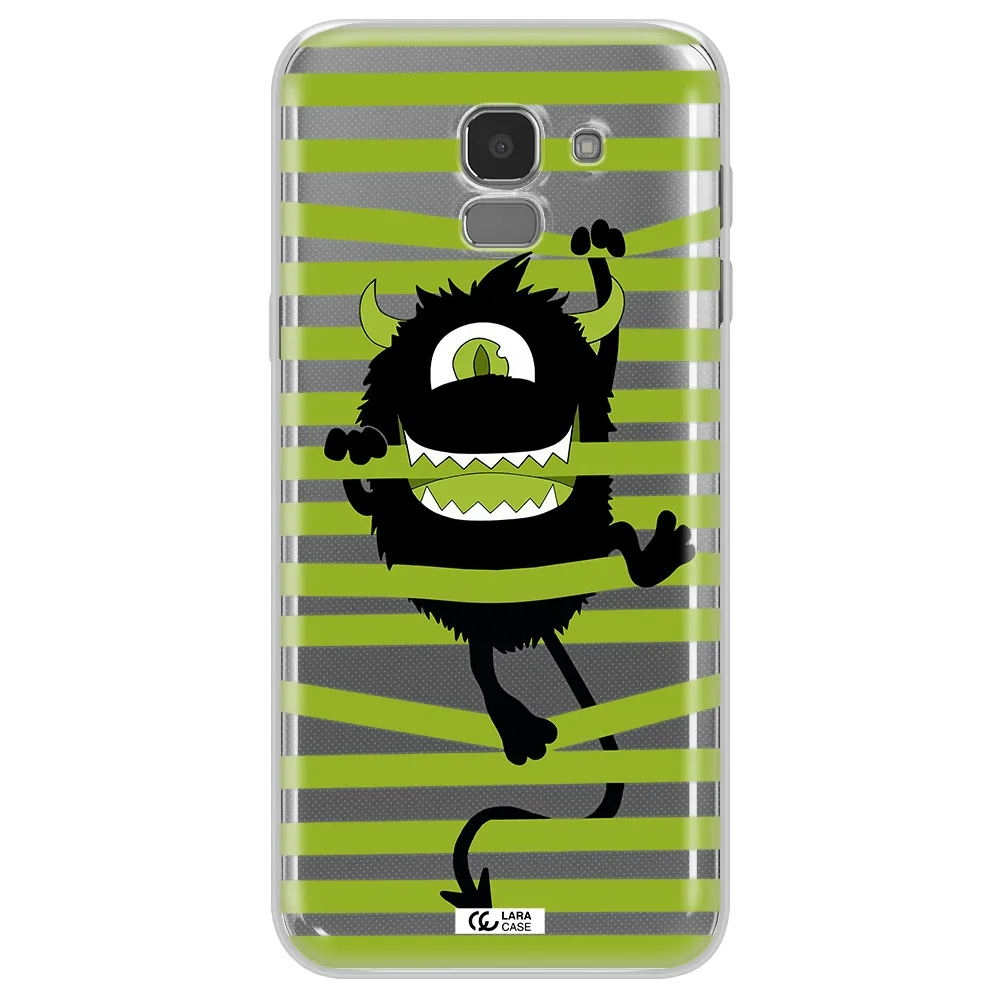 a black monster with horns and green stripes Samsung J6 Clear TPU Case