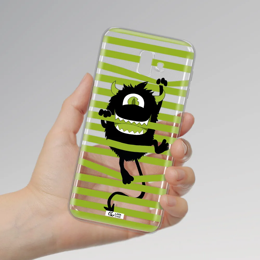 a black monster with horns and green stripes Samsung J6 Plus Clear TPU Case