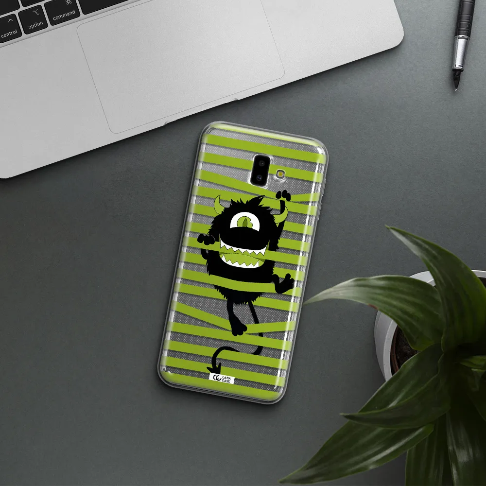 a black monster with horns and green stripes Samsung J6 Plus Clear TPU Case