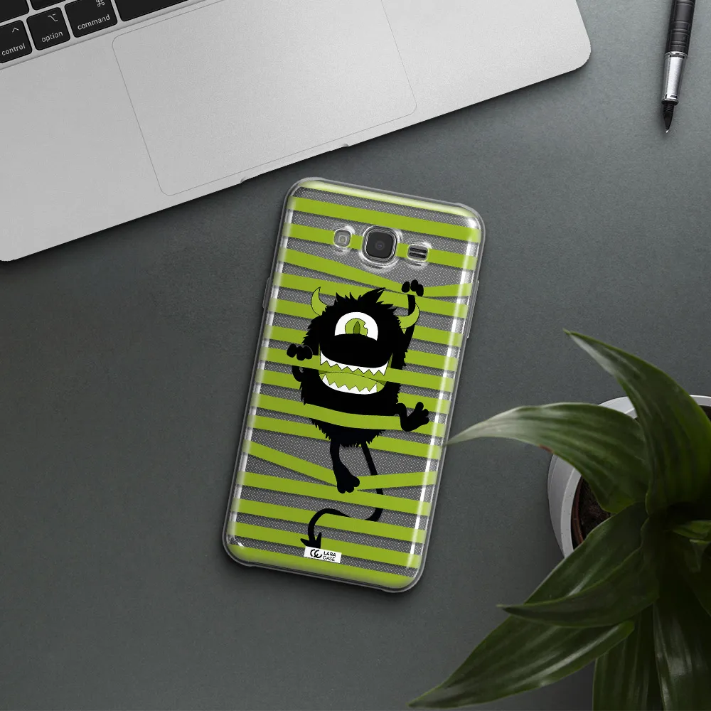 a black monster with horns and green stripes Samsung J7 2015 Clear TPU Case