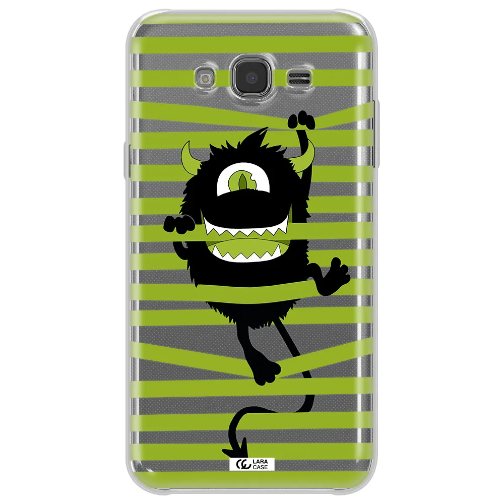 a black monster with horns and green stripes Samsung J7 Clear TPU Case