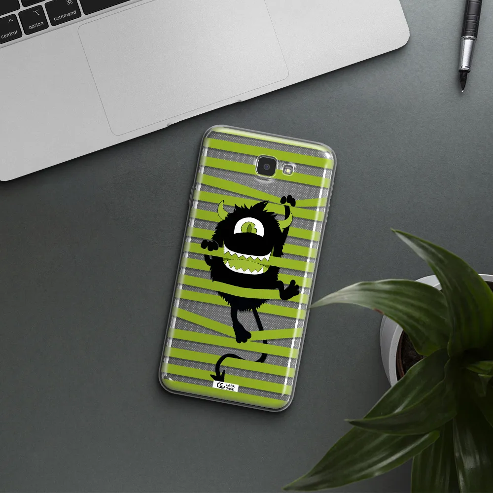 a black monster with horns and green stripes Samsung J7 Prim Clear TPU Case