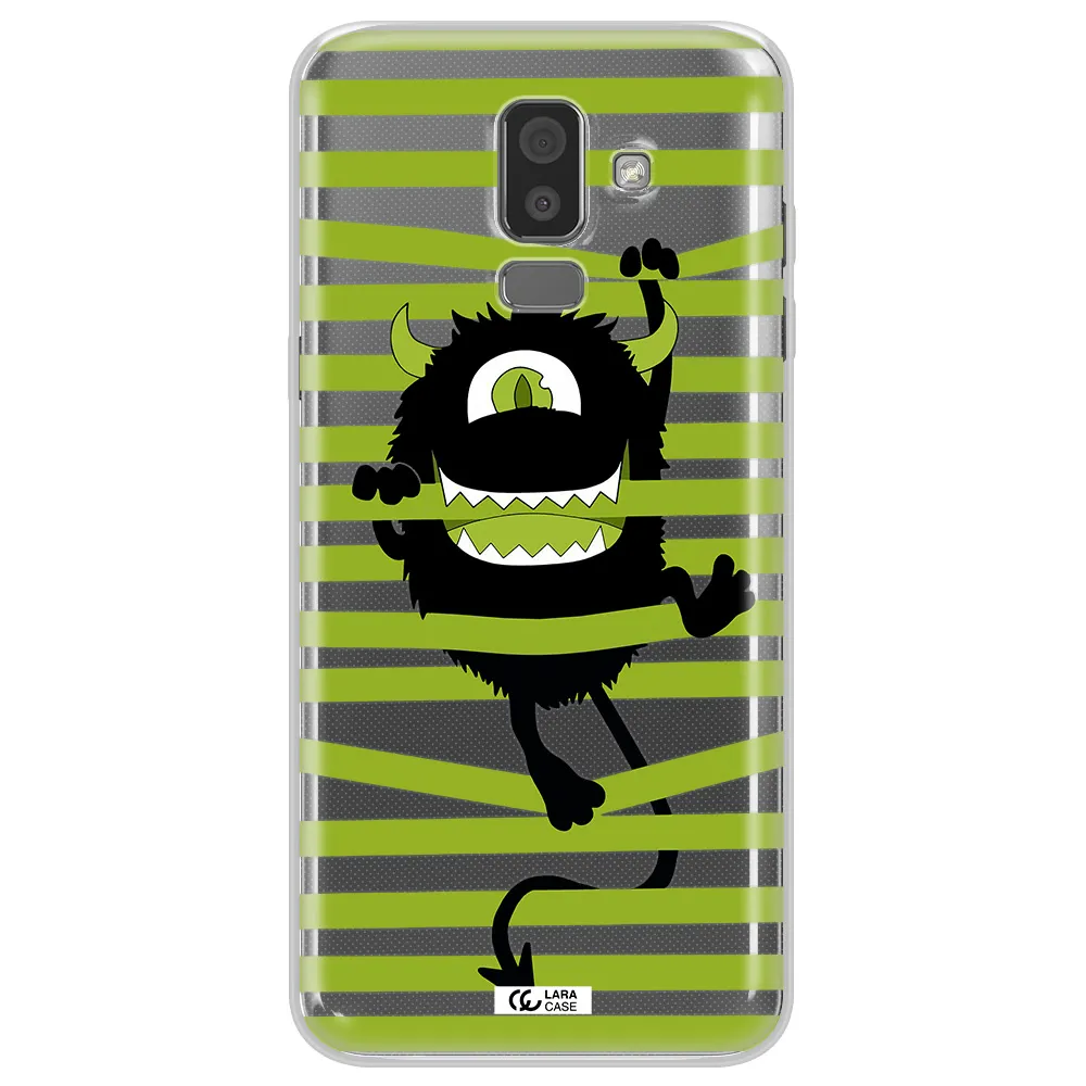 a black monster with horns and green stripes Samsung J8 Clear TPU Case