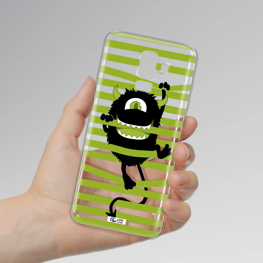 a black monster with horns and green stripes Samsung J8 Clear TPU Case