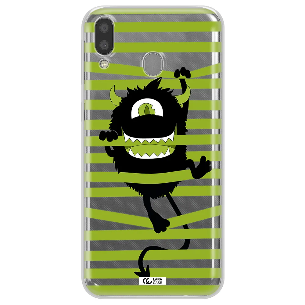 a black monster with horns and green stripes Samsung M20 Clear TPU Case