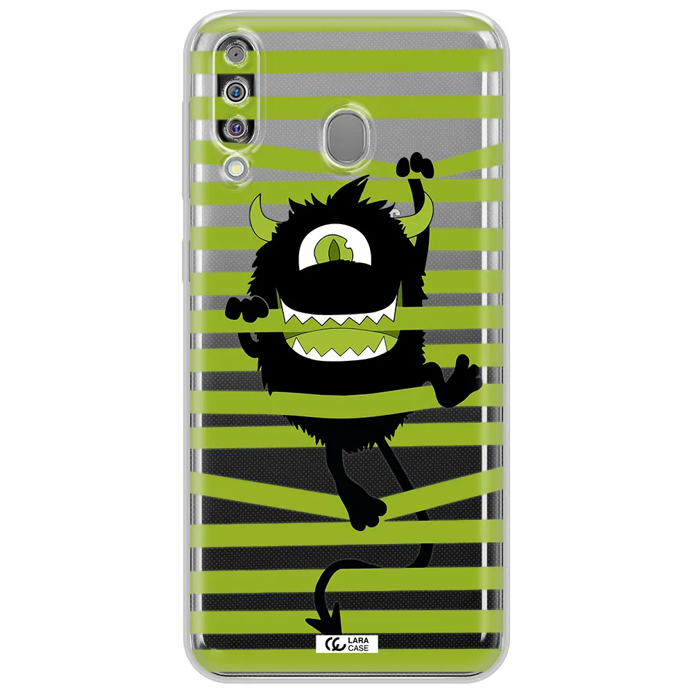 a black monster with horns and green stripes Samsung M30 Clear TPU Case