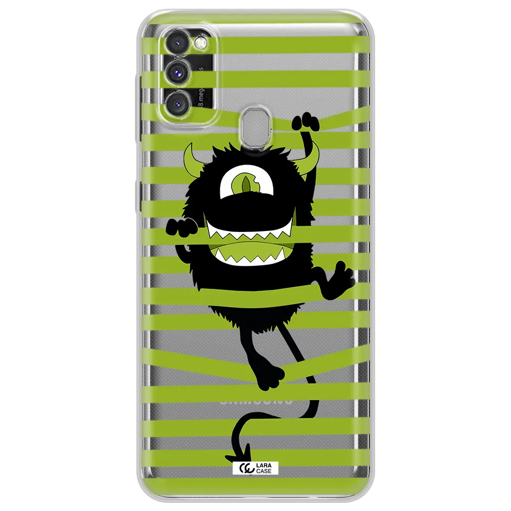 a black monster with horns and green stripes Samsung M30S Clear TPU Case