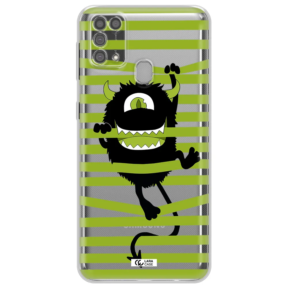 a black monster with horns and green stripes Samsung M31 Clear TPU Case