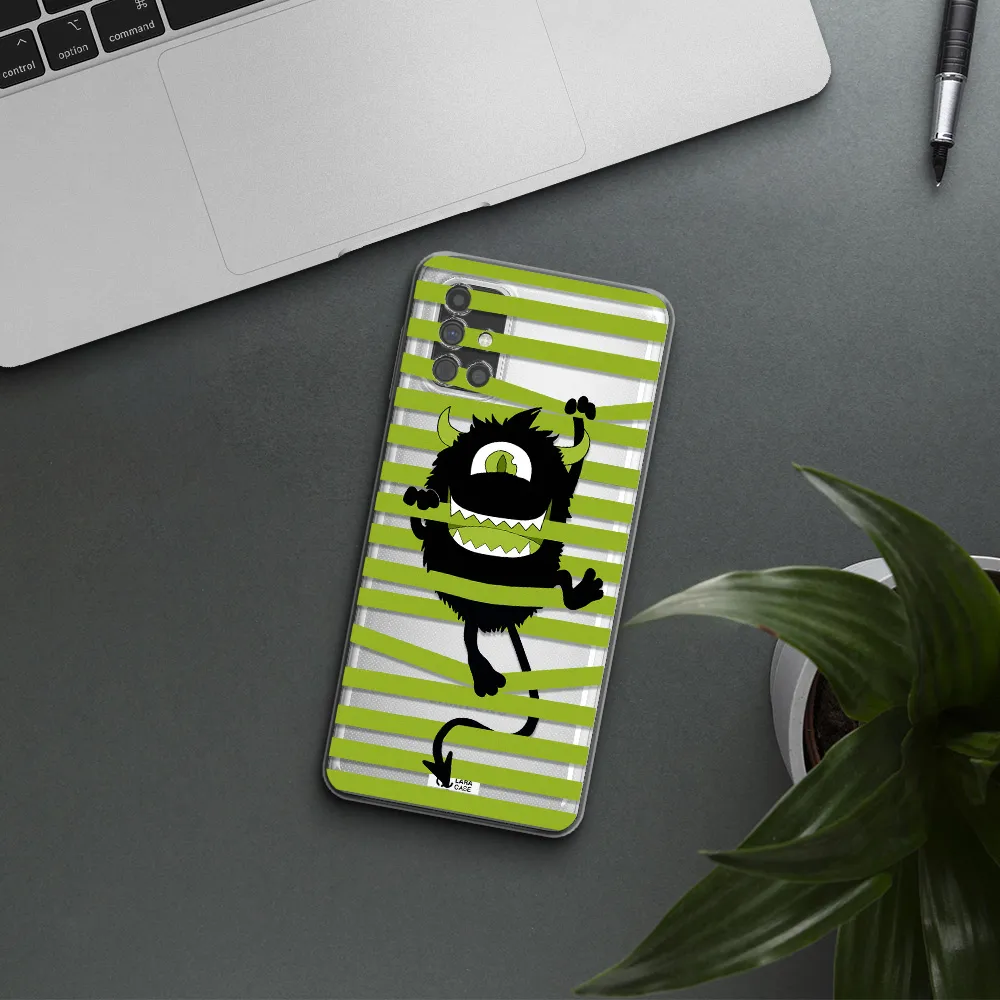 a black monster with horns and green stripes Samsung M51 Clear TPU Case