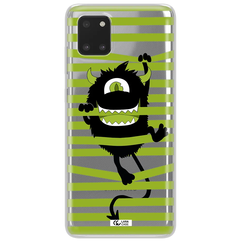 a black monster with horns and green stripes Samsung Note 10 Lite Clear TPU Case