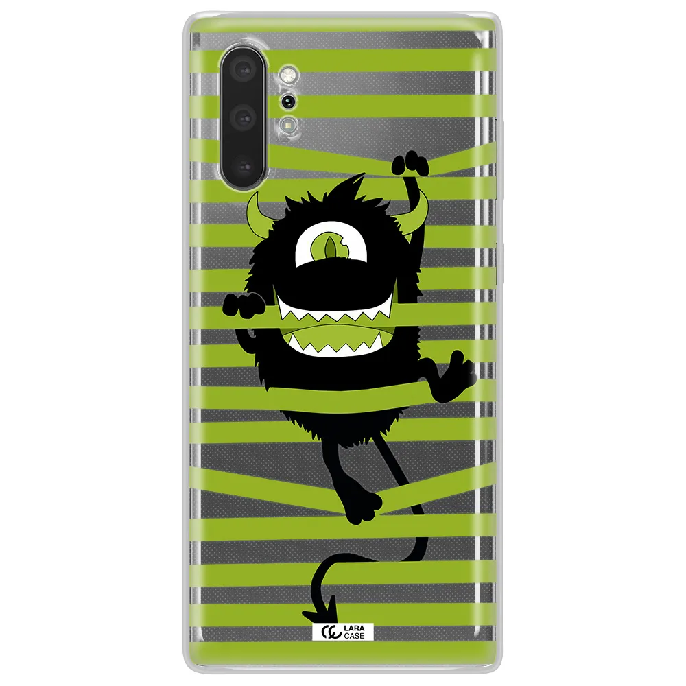 a black monster with horns and green stripes Samsung Note 10 Plus Clear TPU Case
