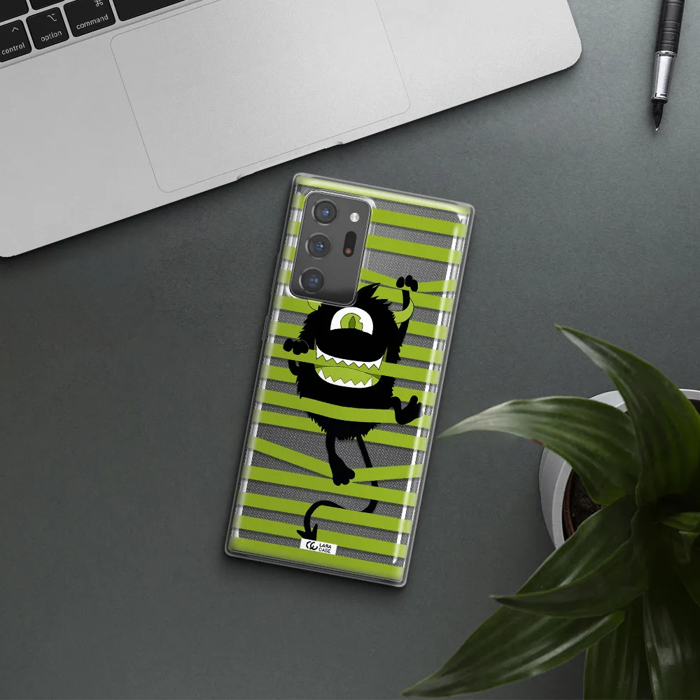 a black monster with horns and green stripes Samsung Note 20 Ultra Clear TPU Case