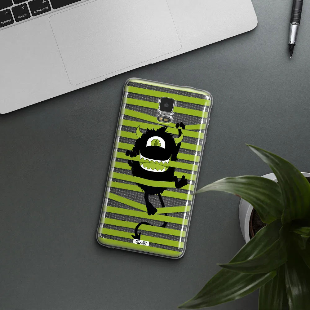 a black monster with horns and green stripes Samsung Note 4 Clear TPU Case