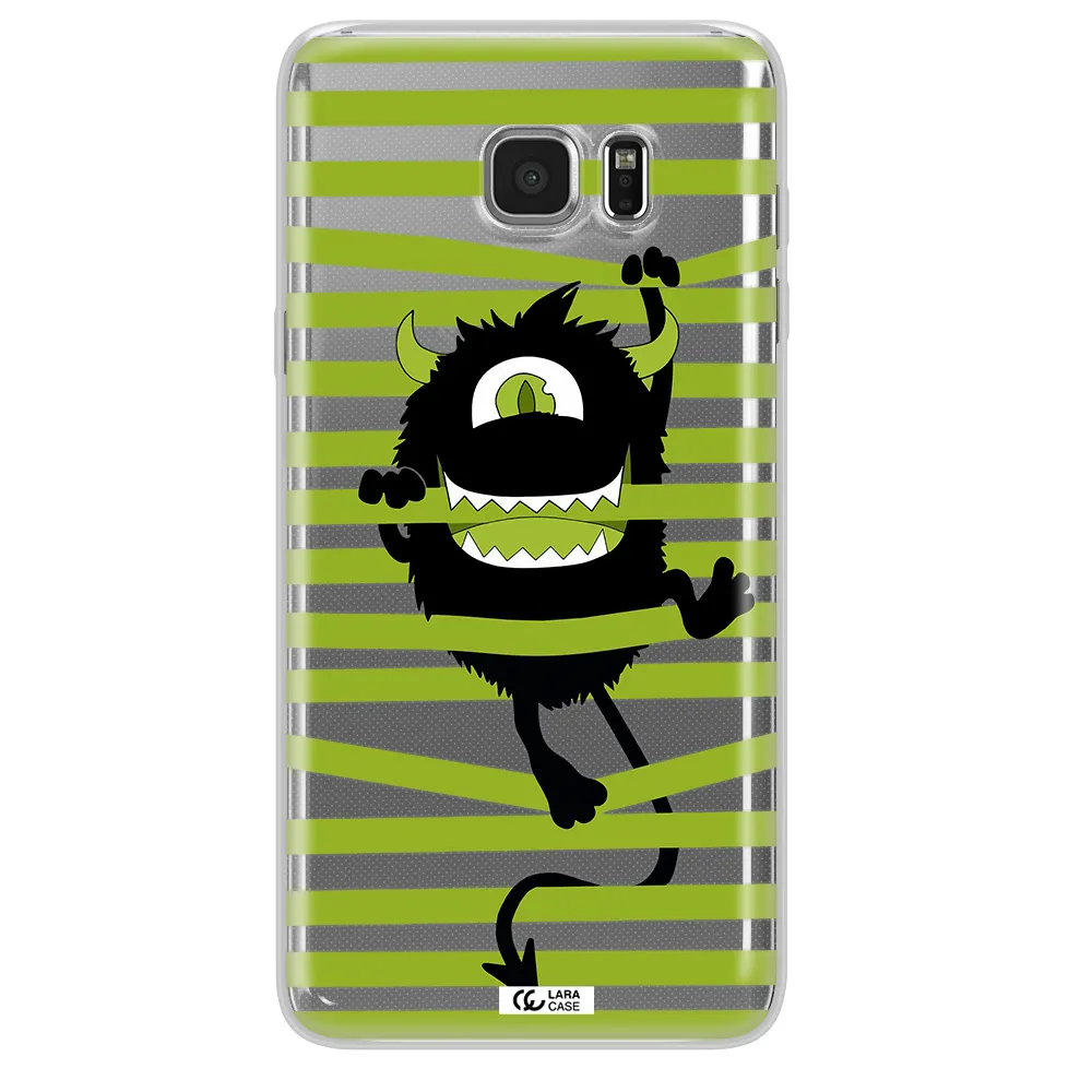 a black monster with horns and green stripes Samsung Note 5 Clear TPU Case