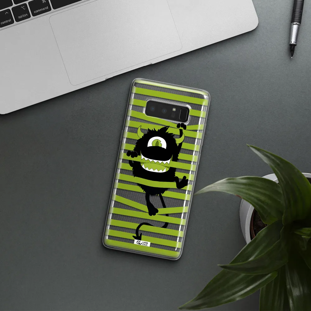 a black monster with horns and green stripes Samsung Note 8 Clear TPU Case
