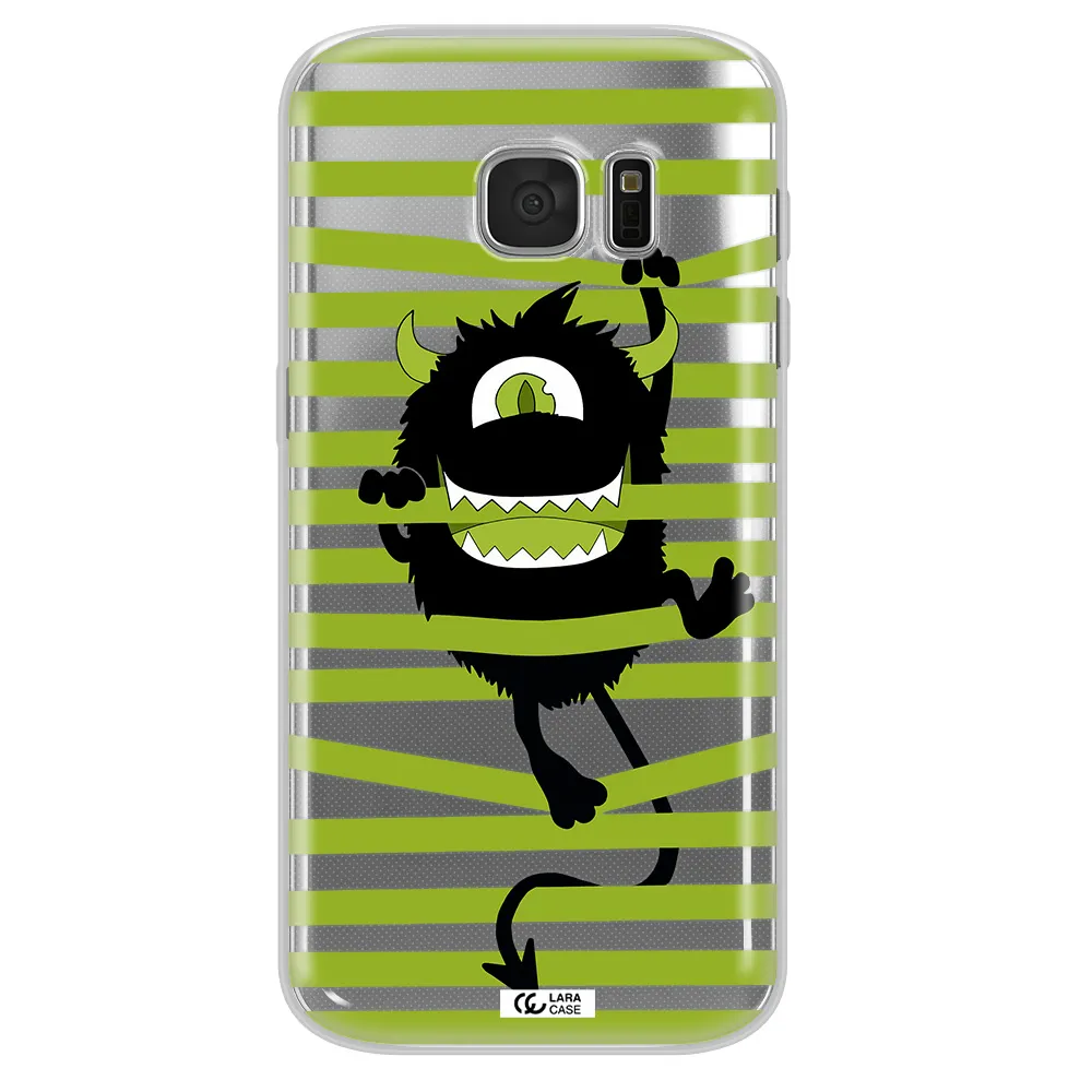 a black monster with horns and green stripes Samsung S 7 Clear TPU Case