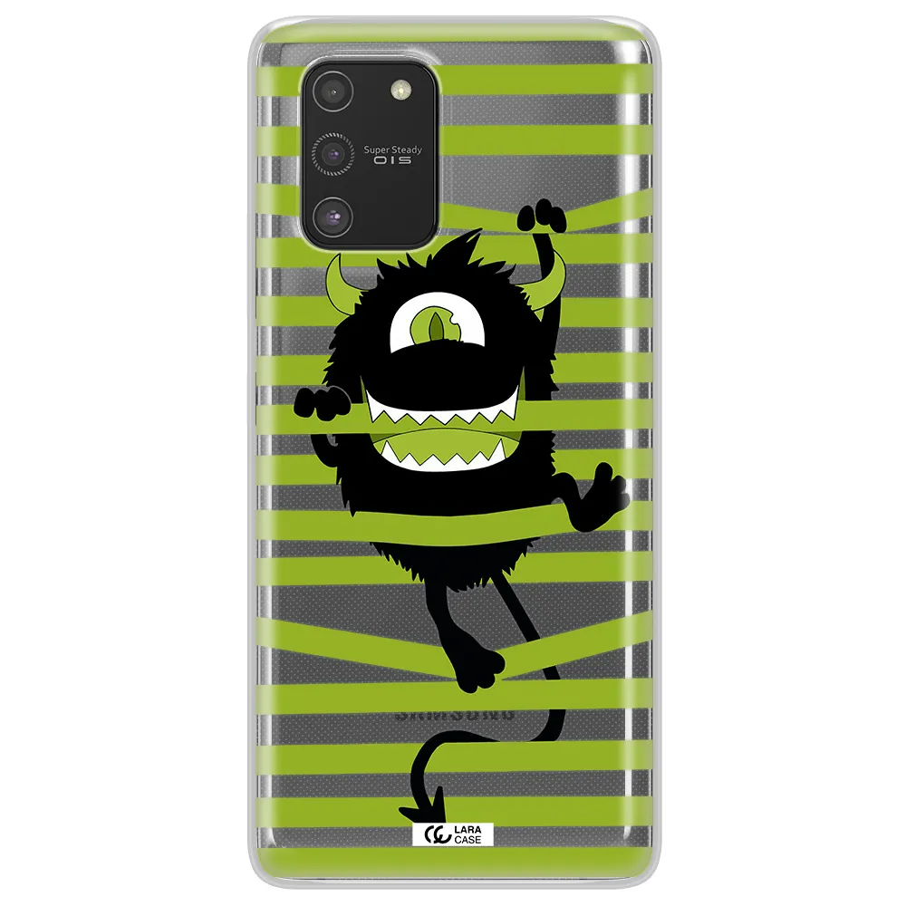 a black monster with horns and green stripes Samsung S10 Lite Clear TPU Case