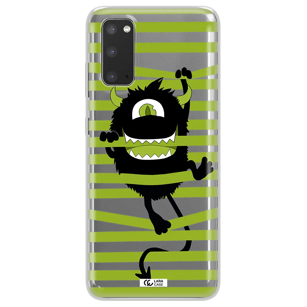 a black monster with horns and green stripes Samsung S20 Clear TPU Case