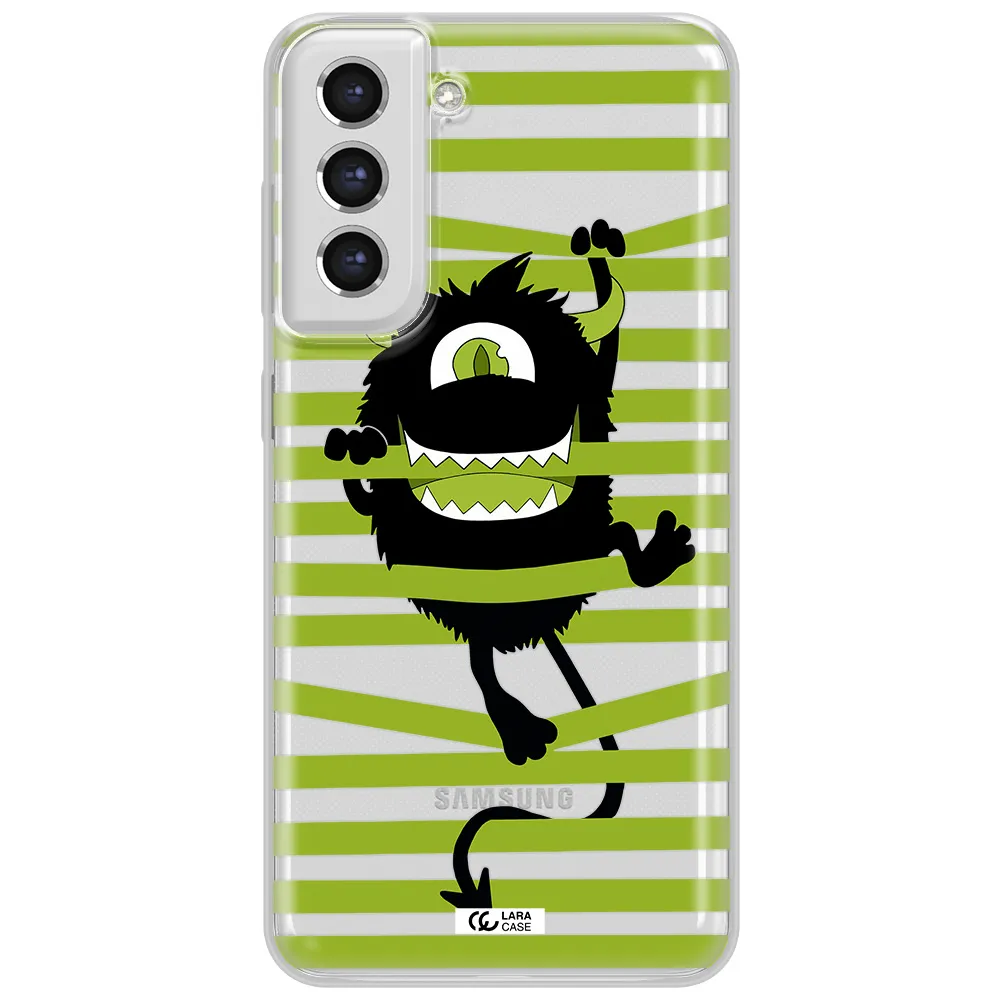 A Black Monster With Horns And Green Stripes Samsung S21 Fe Clear Tpu Case