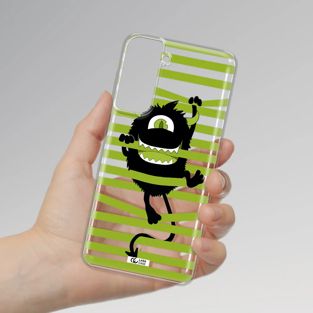 A Black Monster With Horns And Green Stripes Samsung S21 Fe Clear Tpu Case