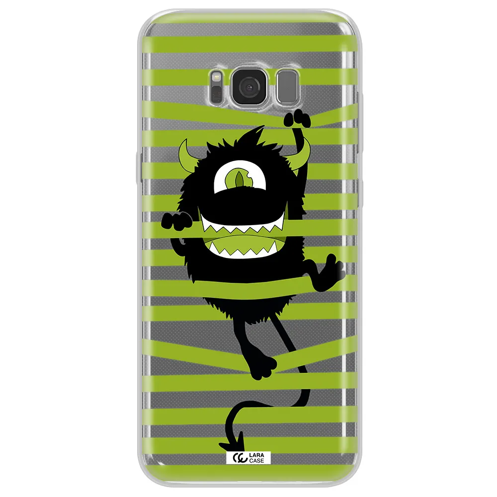 a black monster with horns and green stripes Samsung S8 Plus Clear TPU Case