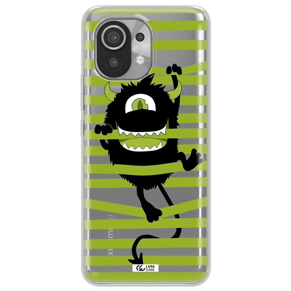 a black monster with horns and green stripes Xiaomi Mi 11 Clear TPU Case