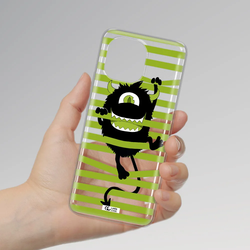 a black monster with horns and green stripes Xiaomi Mi 11 Clear TPU Case