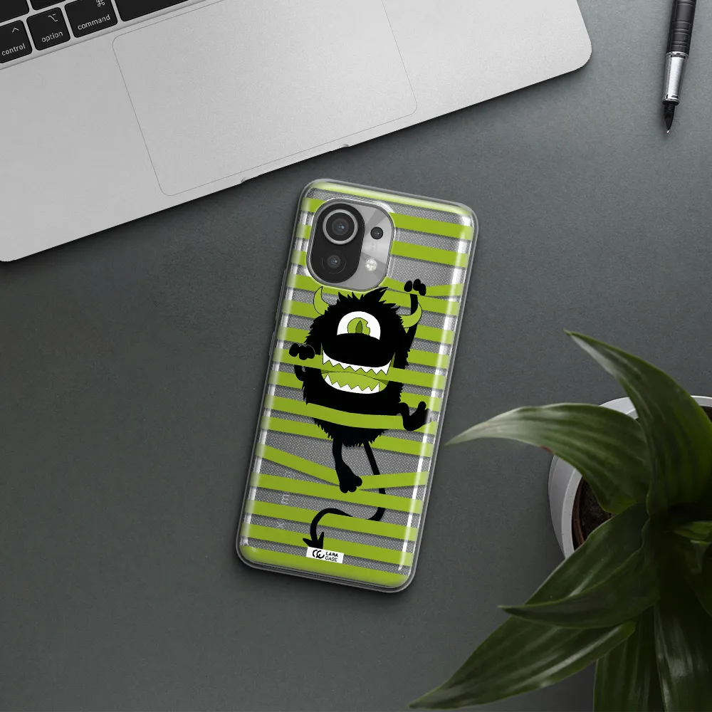 a black monster with horns and green stripes Xiaomi Mi 11 Clear TPU Case