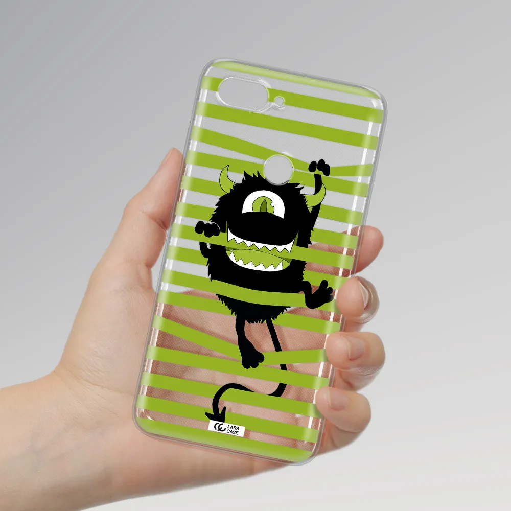 a black monster with horns and green stripes Xiaomi Mi 8 Lite Clear TPU Case