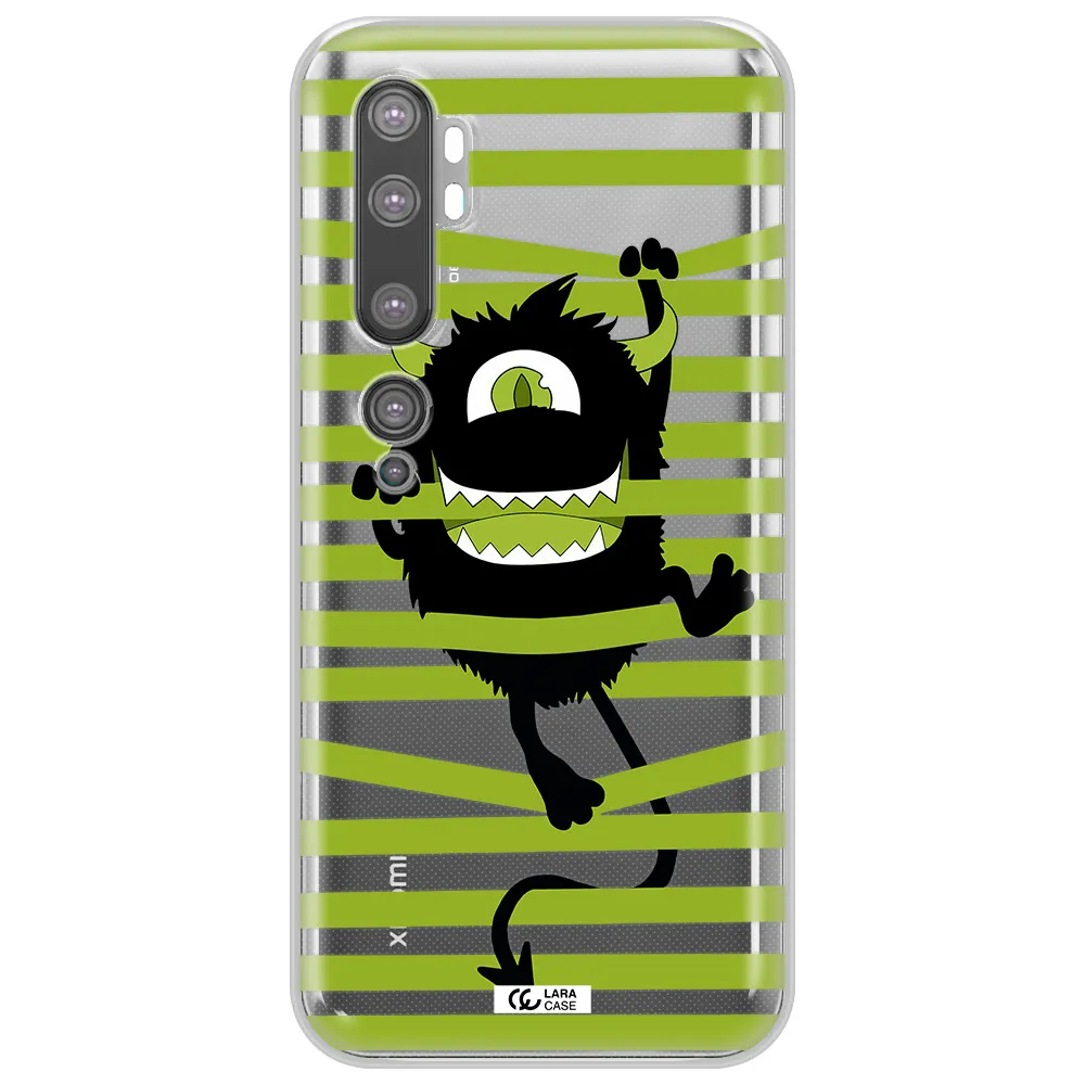 a black monster with horns and green stripes Xiaomi Mi Note 10 Clear TPU Case