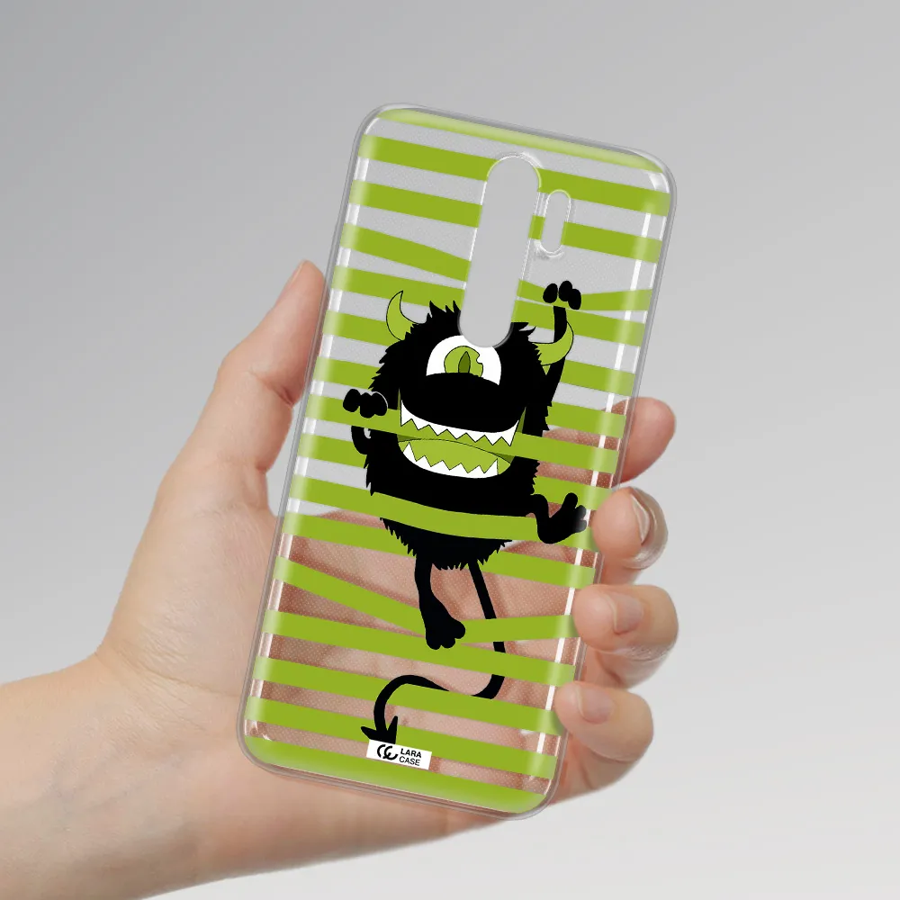 a black monster with horns and green stripes Xiaomi Note 8 Pro Clear TPU Case