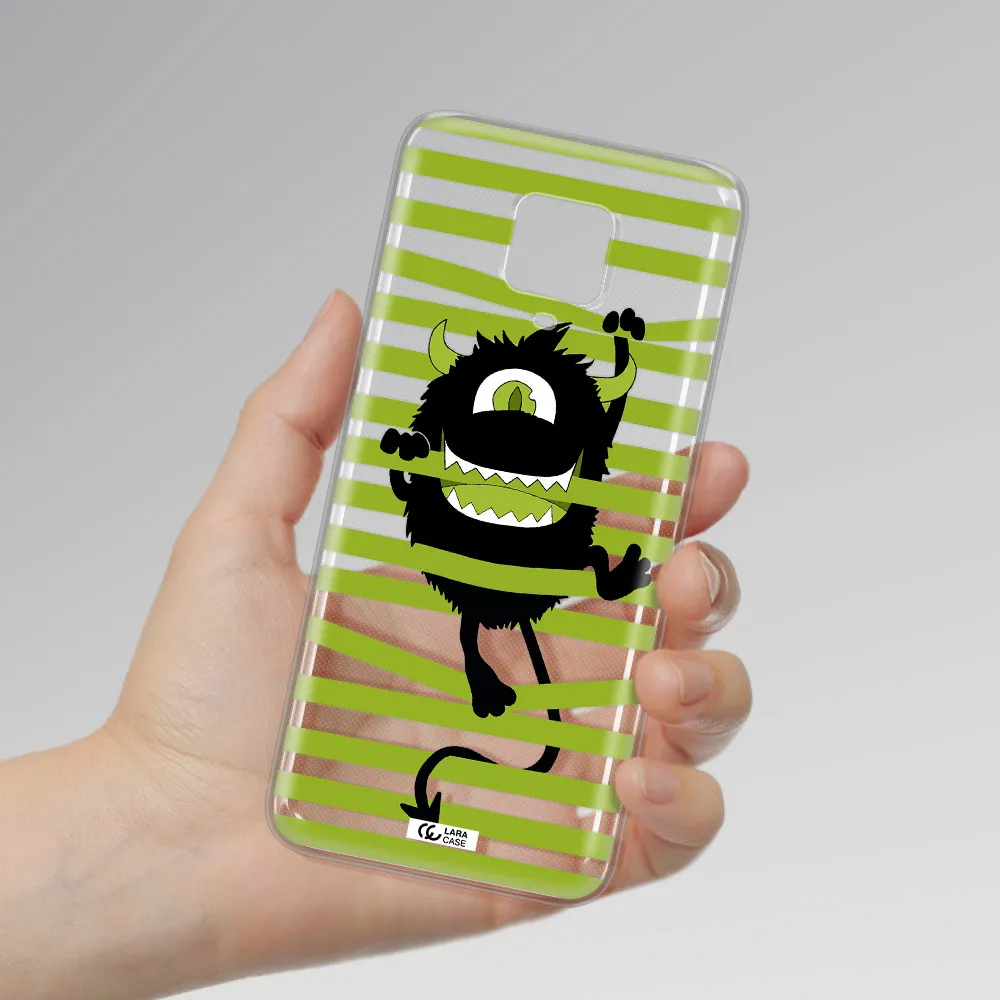 a black monster with horns and green stripes Xiaomi Note 9 Pro Clear TPU Case