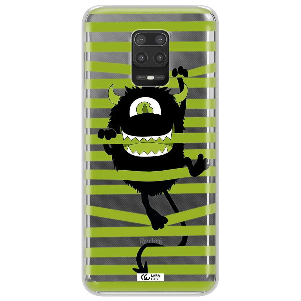 a black monster with horns and green stripes Xiaomi Note 9S Clear TPU Case