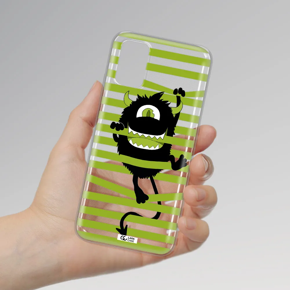 a black monster with horns and green stripes Xiaomi Poco M3 Clear TPU Case