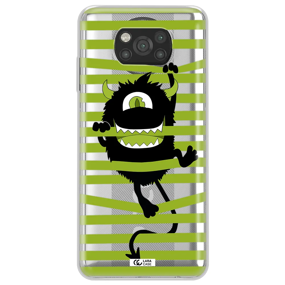 a black monster with horns and green stripes Xiaomi Poco X3 Clear TPU Case