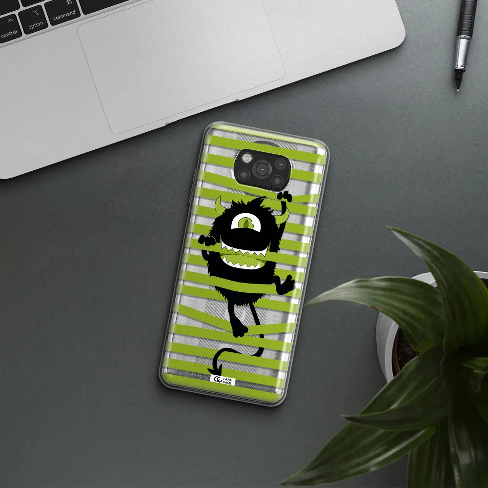 a black monster with horns and green stripes Xiaomi Poco X3 Clear TPU Case
