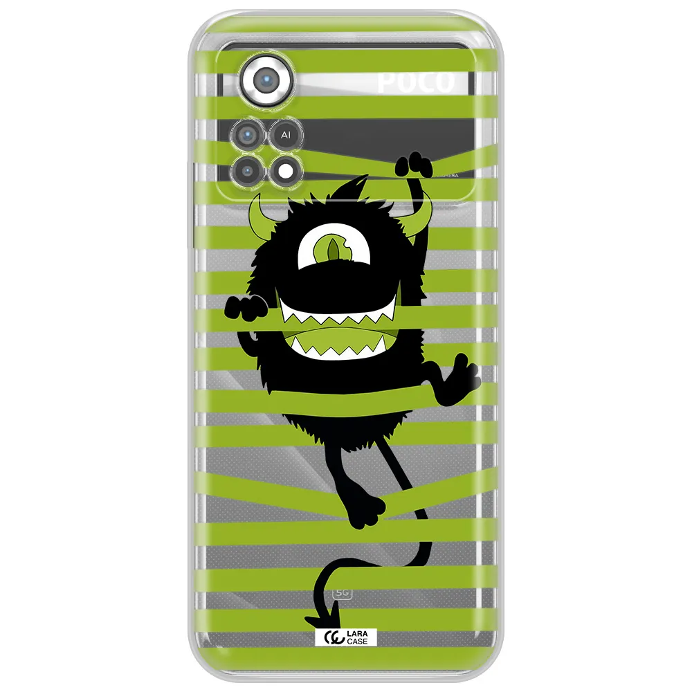 a black monster with horns and green stripes Xiaomi Poco X4 Pro Clear TPU Case