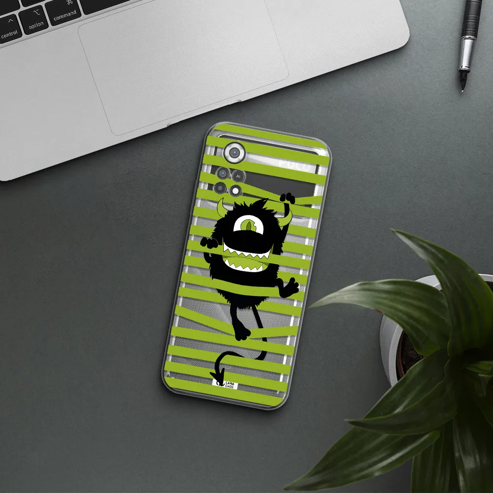 a black monster with horns and green stripes Xiaomi Poco X4 Pro Clear TPU Case