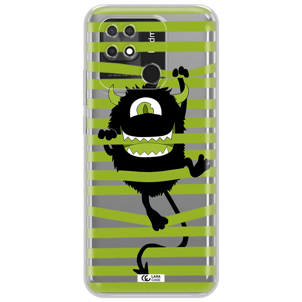 a black monster with horns and green stripes Xiaomi Redmi 10C Clear TPU Case