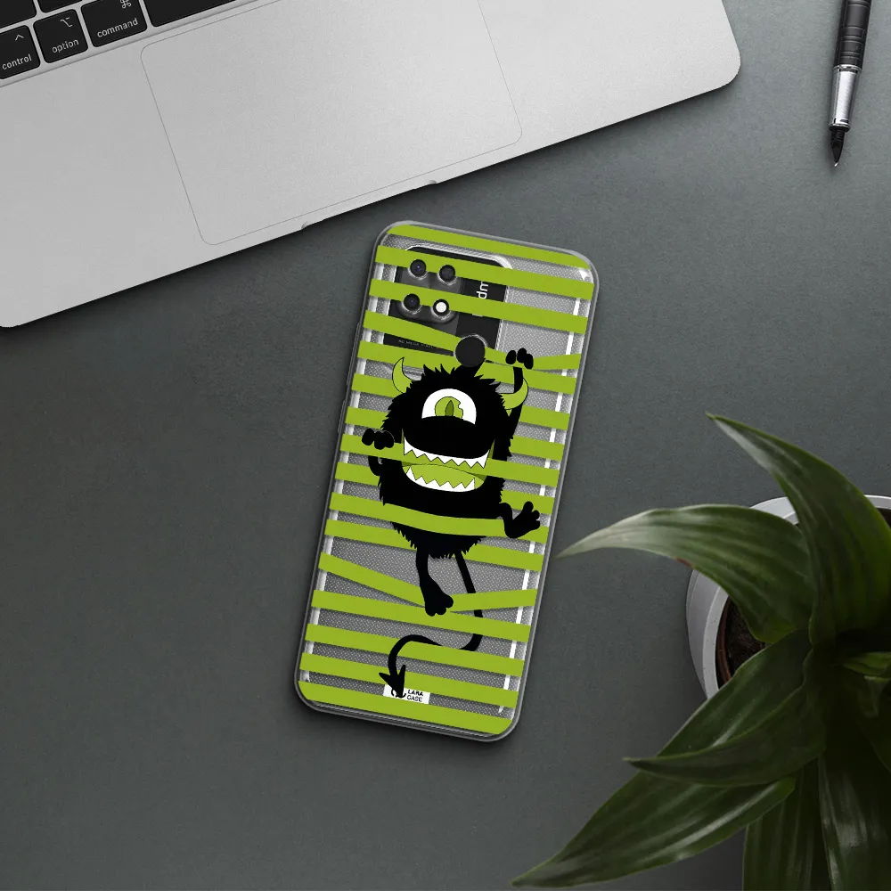 a black monster with horns and green stripes Xiaomi Redmi 10C Clear TPU Case