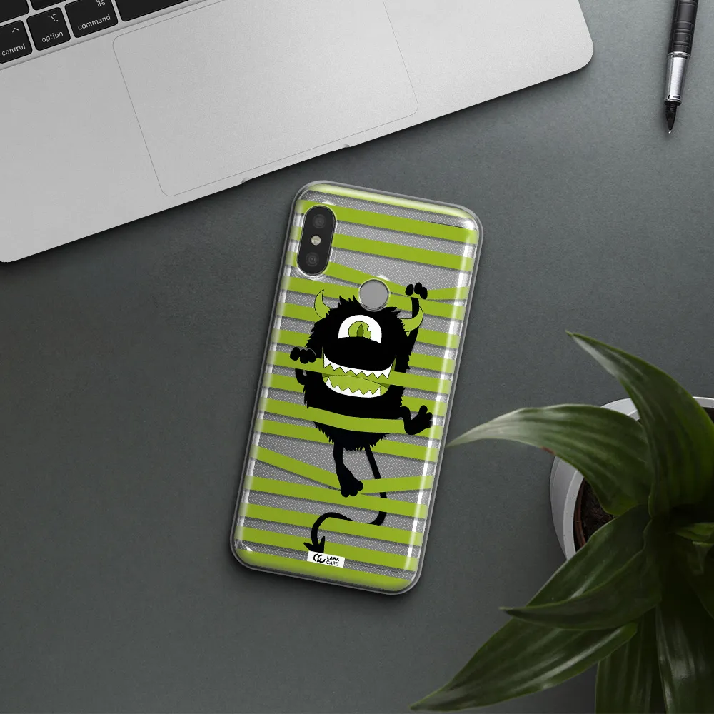a black monster with horns and green stripes Xiaomi Redmi 6 Pro Clear TPU Case