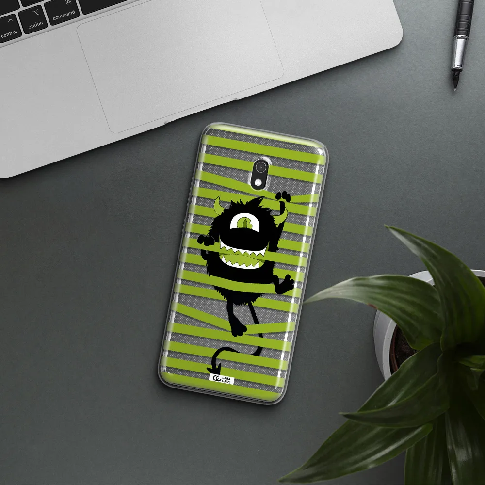a black monster with horns and green stripes Xiaomi Redmi 8A Clear TPU Case