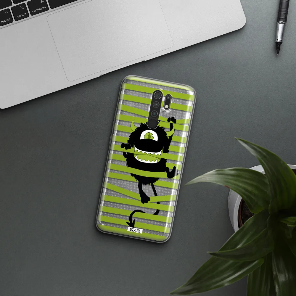 a black monster with horns and green stripes Xiaomi Redmi 9 Clear TPU Case