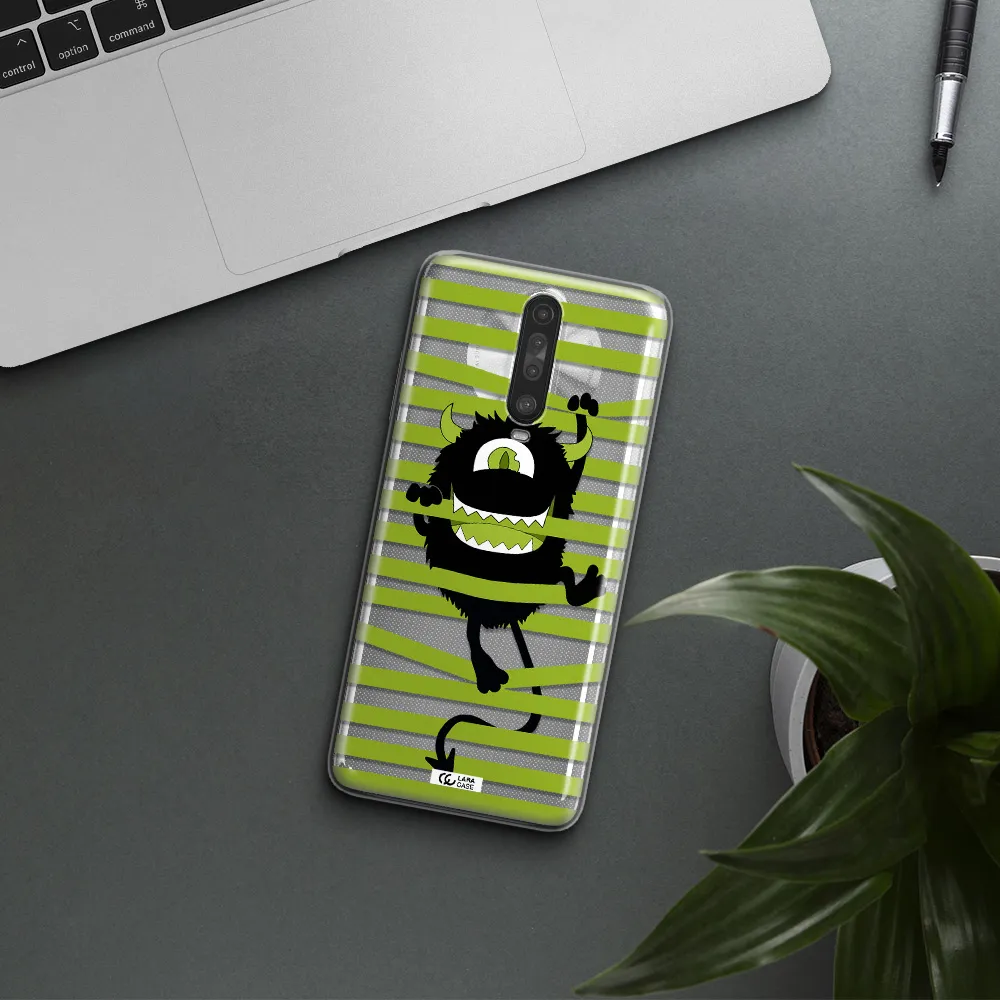a black monster with horns and green stripes Xiaomi Redmi K30 Clear TPU Case