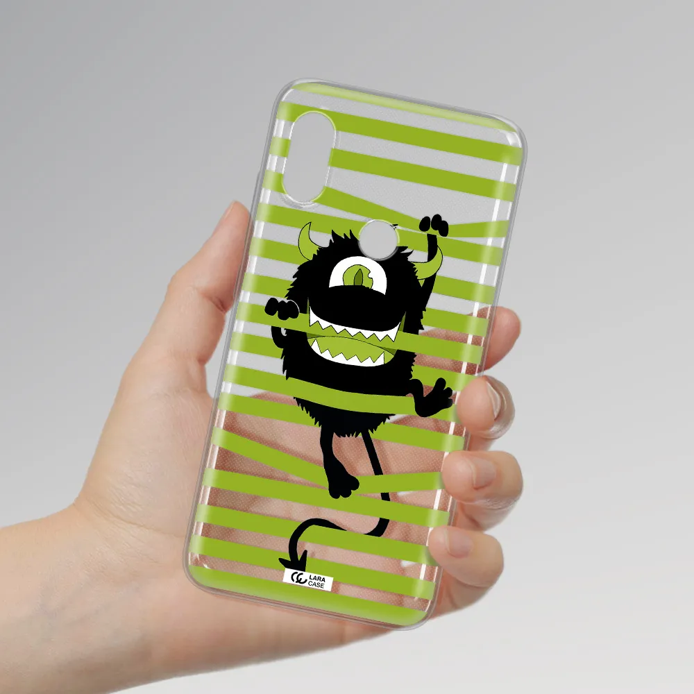 a black monster with horns and green stripes Xiaomi Redmi Note 6 Pro Clear TPU Case