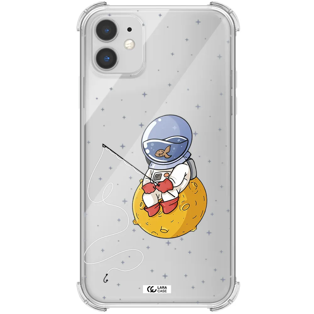 a cartoon of an astronaut sitting on a moon Apple iPhone 11 Clear PC Case